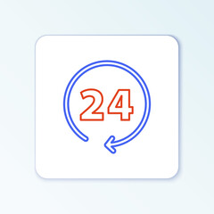 Line Clock 24 hours icon isolated on white background. All day cyclic icon. 24 hours service symbol. Colorful outline concept. Vector