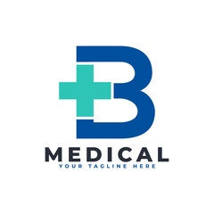Letter B cross plus logo. Usable for Business, Science, Healthcare, Medical, Hospital and Nature Logos. © free