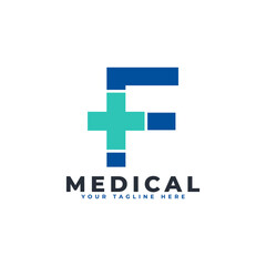 Letter F cross plus logo. Usable for Business, Science, Healthcare, Medical, Hospital and Nature Logos.
