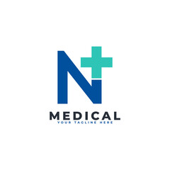 Letter N cross plus logo. Usable for Business, Science, Healthcare, Medical, Hospital and Nature Logos.