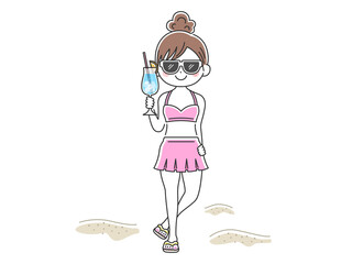 カクテルを持っている水着の女性のイラスト