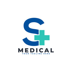Letter S cross plus logo. Usable for Business, Science, Healthcare, Medical, Hospital and Nature Logos.