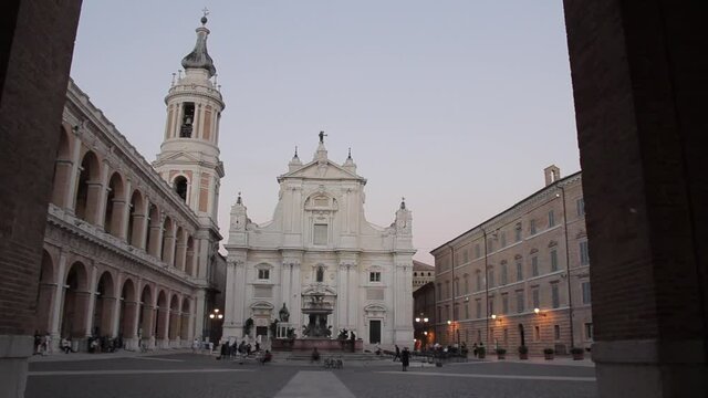 Loreto, Marche, province of Ancona,Italy.Piazza della Madonna with the facade of the Basilica di Santa Casa , a popular pilgrimage site for Catholics
