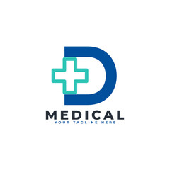 Letter D cross plus logo. Usable for Business, Science, Healthcare, Medical, Hospital and Nature Logos.