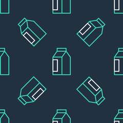 Line Bag of coffee beans icon isolated seamless pattern on black background. Vector