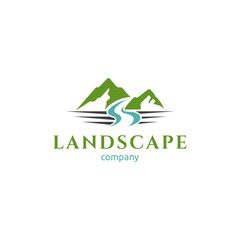 Mountain creek landscape flat logo template ready for use 