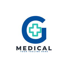 Obraz premium Letter G cross plus logo. Usable for Business, Science, Healthcare, Medical, Hospital and Nature Logos.