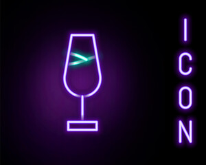 Glowing neon line Wine glass icon isolated on black background. Wineglass sign. Colorful outline concept. Vector