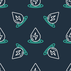 Line Water energy icon isolated seamless pattern on black background. Ecology concept with water droplet. Alternative energy concept. Vector