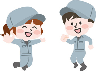 ジャンプする作業員スタッフ