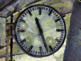 Fototapeta na wymiar Large white clock Illustrations creates an impressionist style of painting.