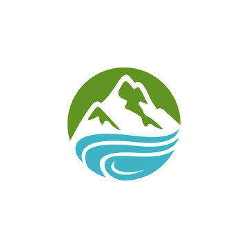 Mountain lake emblem flat logo template ready for use 