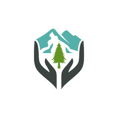 Simple mountain with hand flat logo template ready for use 