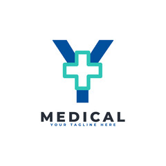 Letter Y cross plus logo. Usable for Business, Science, Healthcare, Medical, Hospital and Nature Logos.