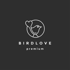 Love Bird Logo, Heart Shape Vector Logo, Romantic And Wedding Symbol, Peace And Freedom Icon on black background