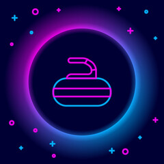 Glowing neon line Stone for curling sport game icon isolated on black background. Sport equipment. Colorful outline concept. Vector