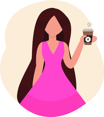 Vector illustration. Business girl drinking morning takeaway coffee.