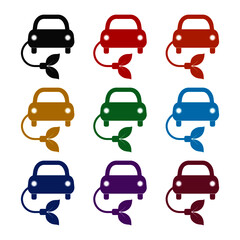 Eco car icon isolated on white background color set