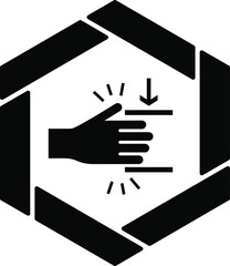 Crushing Hand Concept Vector Icon Design, Black Hexagonal warning signs, Safety Label and Hazard symbol on white background, Caution or Notice signage stock illustration