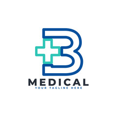 Letter B cross plus logo. Linear Style. Usable for Business, Science, Healthcare, Medical, Hospital and Nature Logos.