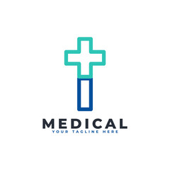 Letter I cross plus logo. Linear Style. Usable for Business, Science, Healthcare, Medical, Hospital and Nature Logos.