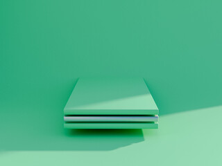 Minimal scene with podium and abstract background. Pastel green scene. Trendy 3d render for social...