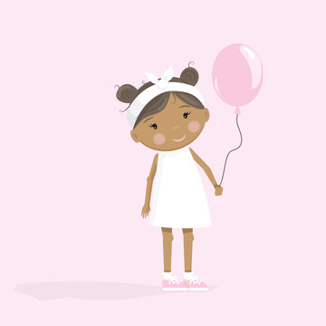 black baby girl with pink balloon
