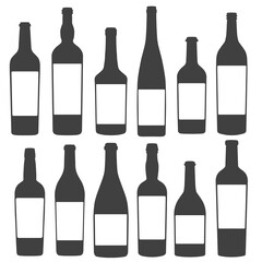 Set of vintage wine bottles with white label isolated on white background. Ready for place an ad. Vector illustration.