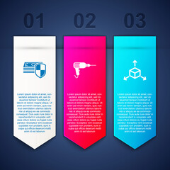 Set Money protection, Drill machine and Isometric cube. Business infographic template. Vector