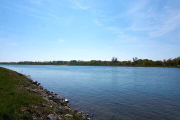 beautiful blue rhine river on a sunny day under blue sky