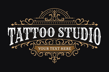 Vintage luxury ornamental logo with flourish ornament for tattoo studio and shop sign