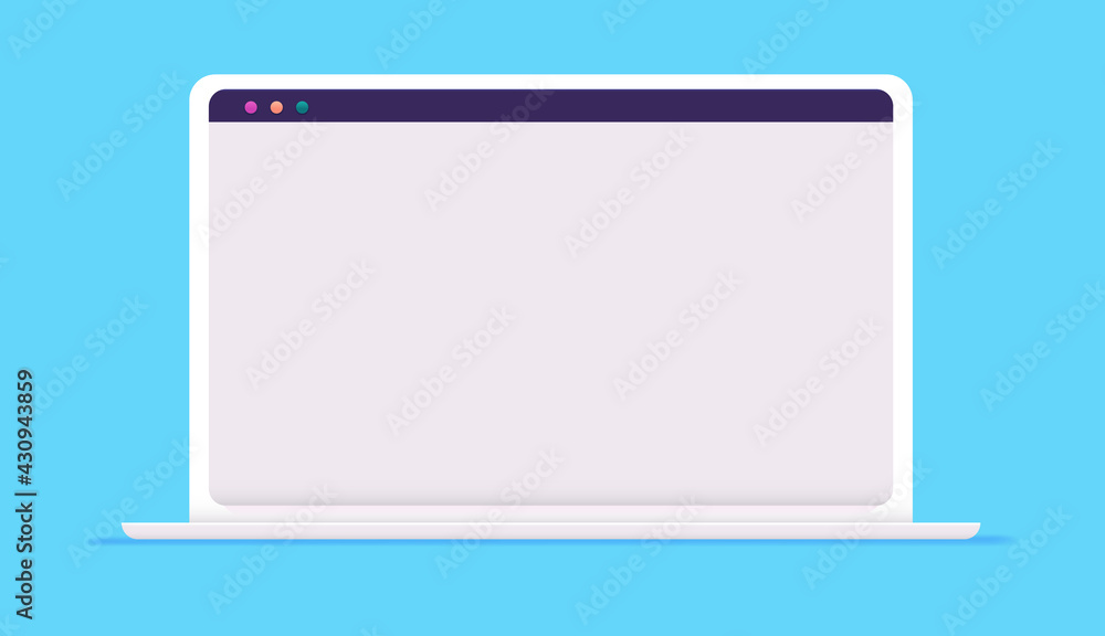 Poster white laptop on light blue background with blank screen - unbranded computer vector illustration.