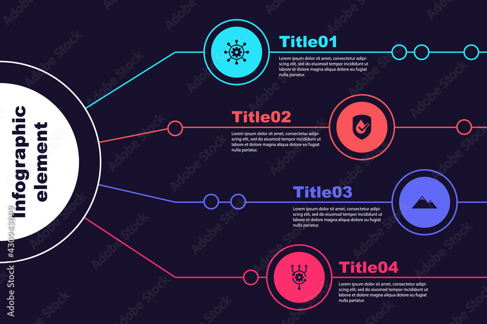 Aufkleber set project management, waterproof, mountains and algorithm. business infographic template. vector