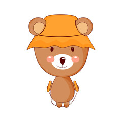 Cute baby bear cartoon boy with jump rope. Vector illustration.