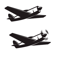 Illustration of retro airplane. Design element for logo, label, sign, emblem. Vector illustration