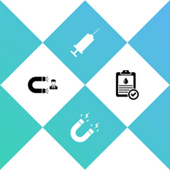 Set Customer attracting, Magnet with lightning, Syringe and Clipboard blood test icon. Vector