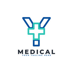 Letter Y cross plus logo. Linear Style. Usable for Business, Science, Healthcare, Medical, Hospital and Nature Logos.