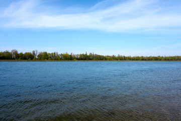 beautiful blue rhine river on a sunny day under blue sky