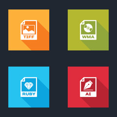 Set TIFF file document, WMA, RUBY and AI icon. Vector