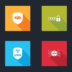 Set Shield and eye, Password protection, with VPN wireless and microchip circuit icon. Vector