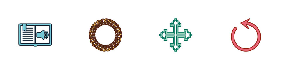 Set Audio book, Laurel wreath, Pixel arrows in four directions and Refresh icon. Vector