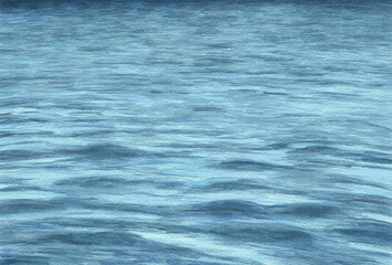 Mar con olas pintado en acuarela. Fondo azul en perspectiva