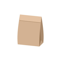 Brown paper bag. Biodegradable environmental friendly bag. Groceries shopping bag from recycled paper. Product packaging template. Isolated on white background. Vector illustration, flat, clip art. 