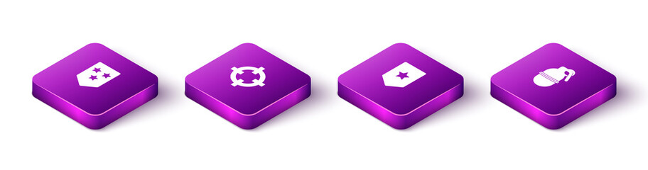 Set Isometric Chevron, Target sport, and Hand grenade icon. Vector