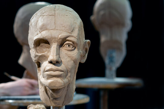 The process of creating ecorche. The sculptor is working.