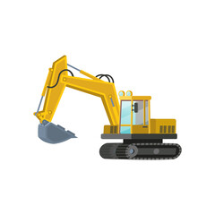 Yellow dump truck on white background. Construction machinery flat vector illustration.