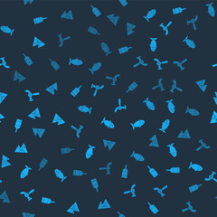 Set Beer bottle, Fish, tap and Mountains on seamless pattern. Vector