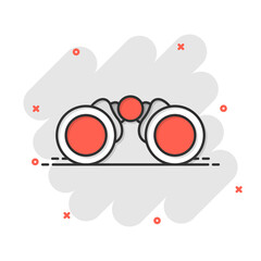 Obraz premium Binocular icon in comic style. Search cartoon vector illustration on white isolated background. Zoom splash effect business concept.