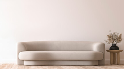 Modern living room mockup, beige minimal sofa on empty wall background, 3d render - obrazy, fototapety, plakaty