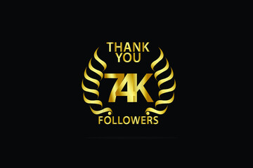 74K, 74.000 Followers celebration logotype. anniversary logo with golden and Spark light white color isolated on back background for social media - Vector